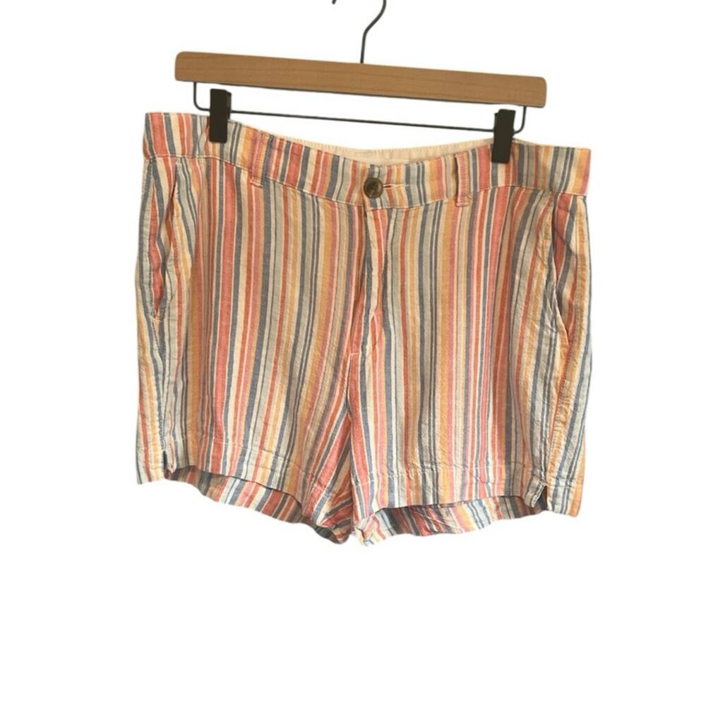 Old Navy Everyday Shorts High-Waist Striped Size 12 Linen Blend 3 Inch Inseam